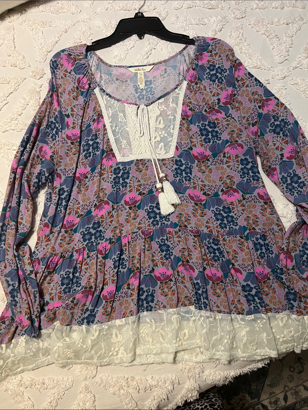Matilda Jane Blue & Pink Floral Lace-Trim Tunic Top